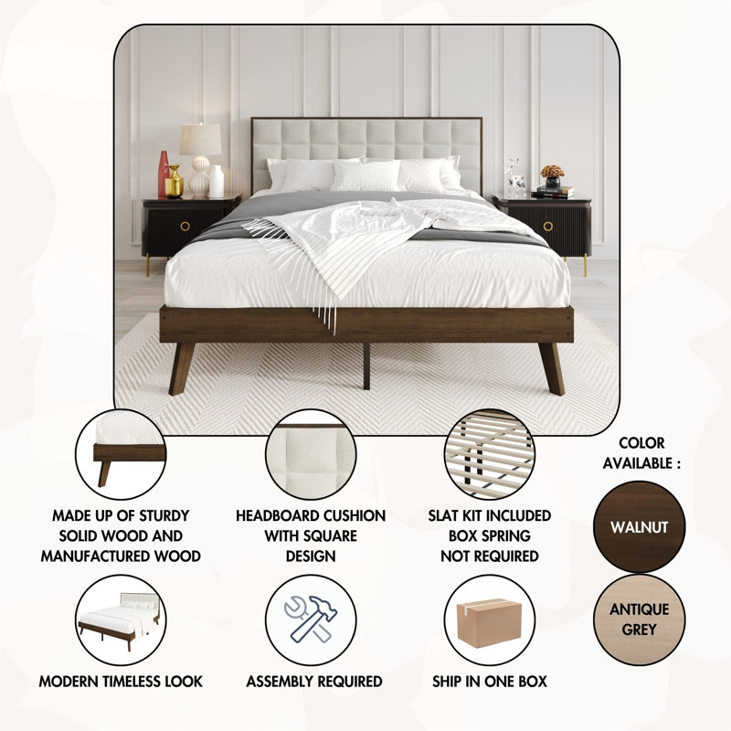 Tashanique Upholstered Linen Standard Bed, Queen, Walnut