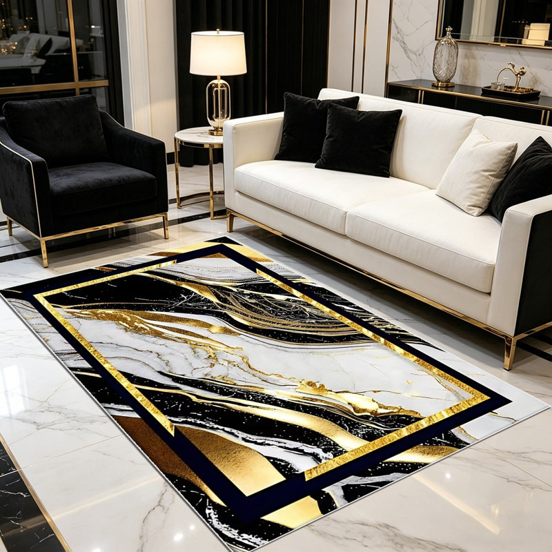 Modern marble patterned rugs are available in various sizes, suitable for use as large rugs in living rooms, bedside rugs in bedrooms, and decorative pieces for entryways/studies, adapting to multiple scenarios.