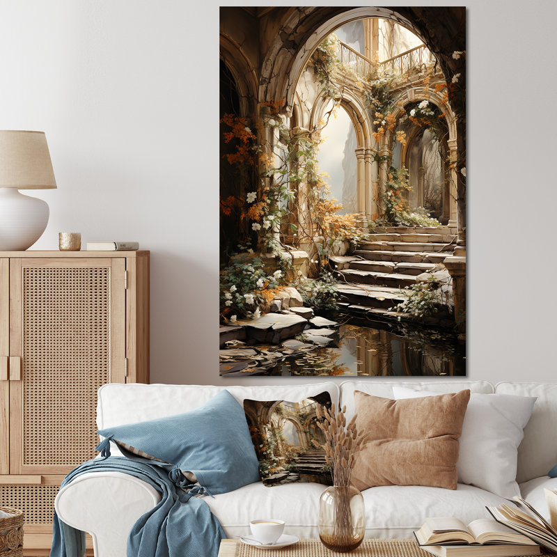 Ancient Ruins Blooms III - Fantasy Wall Art, Wrapped Canvas, 60" H x 40" W