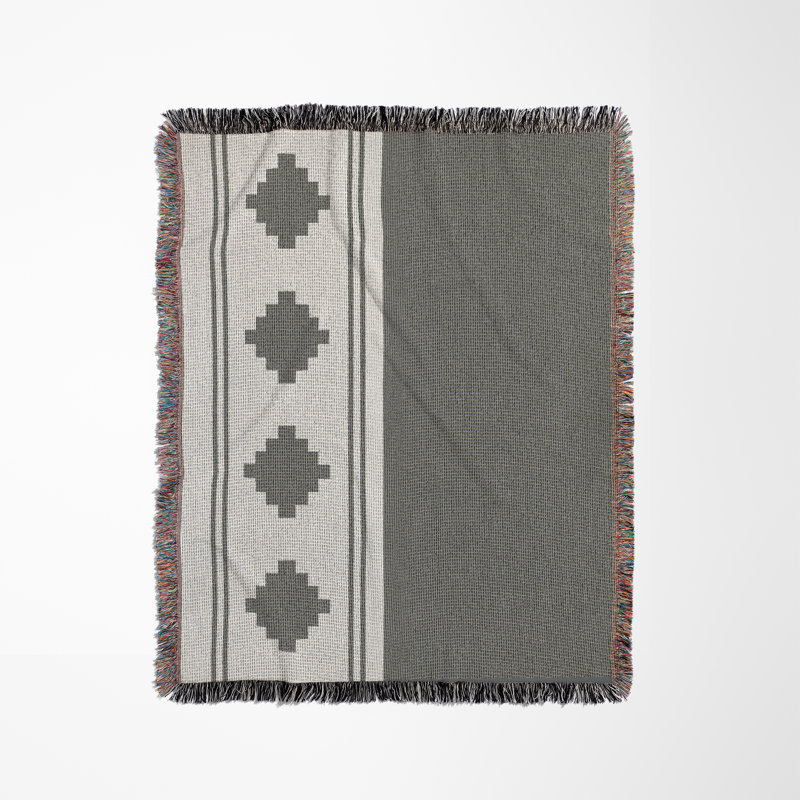 Couverture en mélange de coton Ector South Western, L 60 po x l 60 po, Gris / Blanc cassé