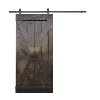 Porte de grange à panneaux en bois et métal peint avec ensemble de quincaillerie d'installation
