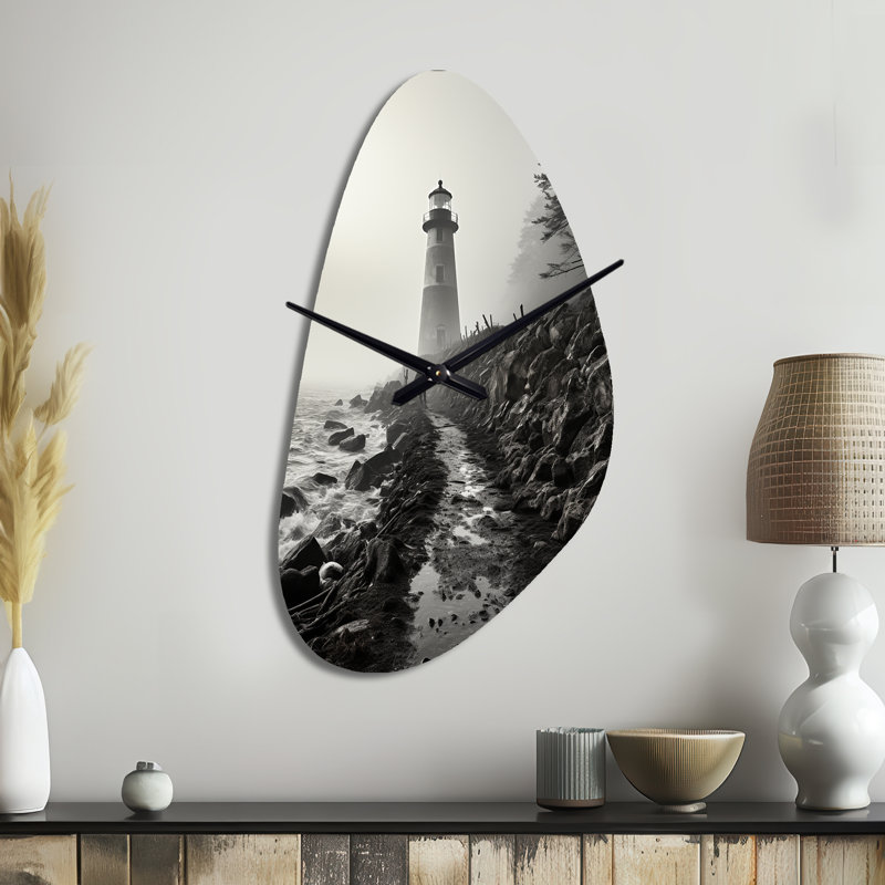 Horloge murale asymétrique noir et blanc avec phare noir et blanc, Moyenne