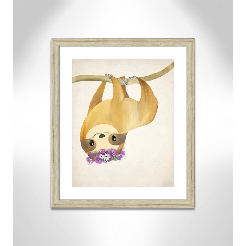 Sloth floral 2, H 26,5 po x l 22,5 po x P 0,63 po, Beige Flat Framed