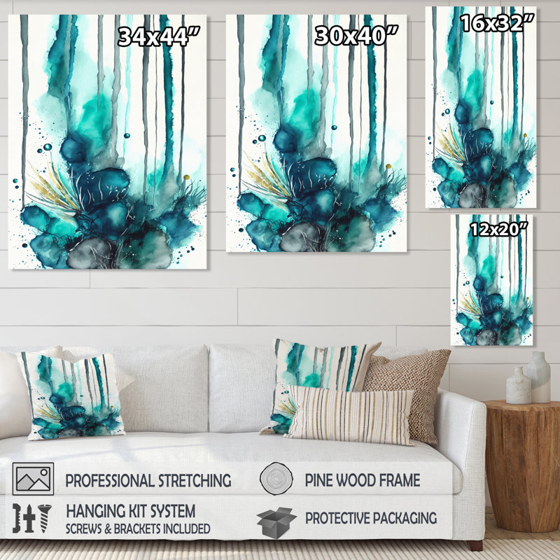 «Tropical Turquoise Joyfulness V», reproduction sur toile, L 16 po x H 32 po, Toile tendue