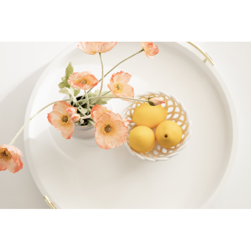 Plateau Norvan, Blanc/doré, H 3,25 po x l 21,75 po x P 21,75 po