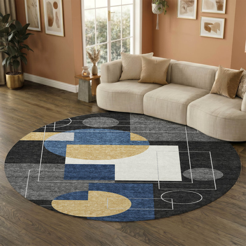 Tapis lavable à la machine de qualité supérieure Mayfield AMF2500, Noir, Rond 8 pi