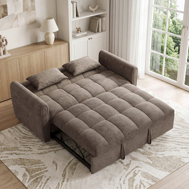 Canapé-lit pliable 2 en 1 en chenille de 165 cm avec dossier réglable et oreillers pour salon et chambre à coucher, Kaki