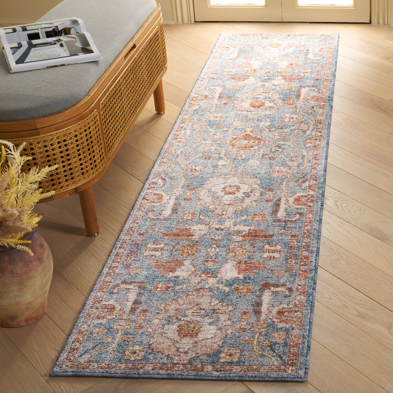 Tapis oriental en polyester tissé à la machine gris clair / rouille, Tapis de couloir 2 pi x 8 pi