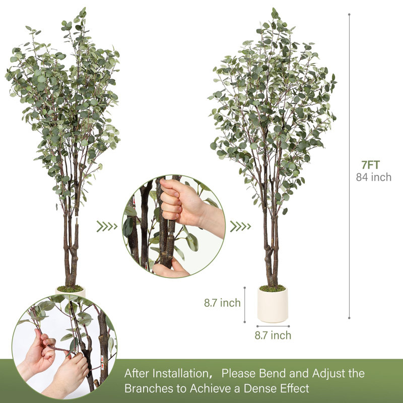 Indoor Artificial Eucalyptus Tree, 84" H x 7" W x 7" D