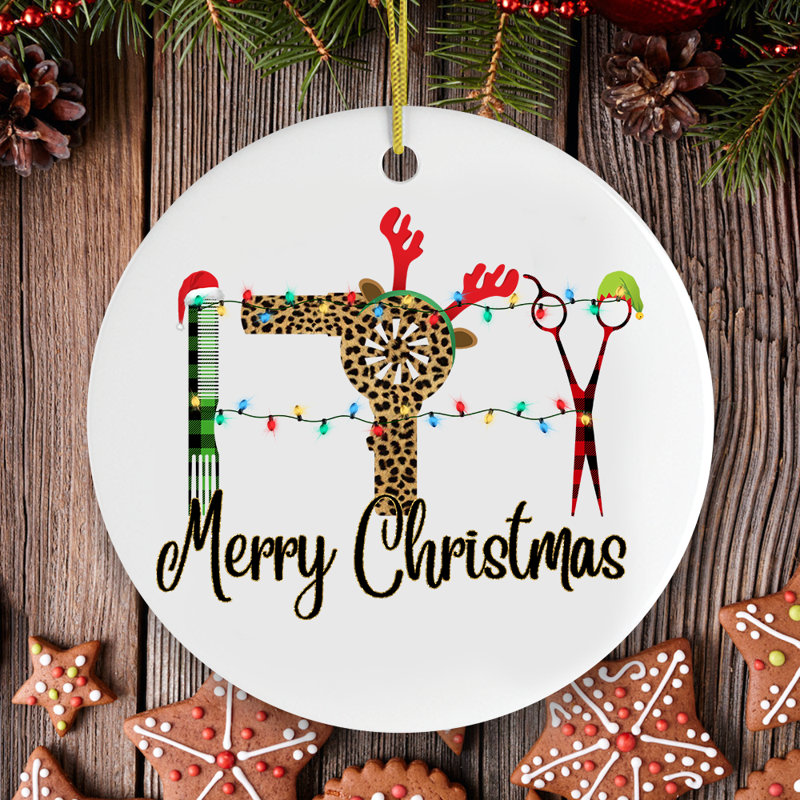Ornement de coiffeur en forme de joyeux Noël (cercle)
