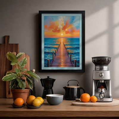 Pier at Sunset Coastal - Framed Print