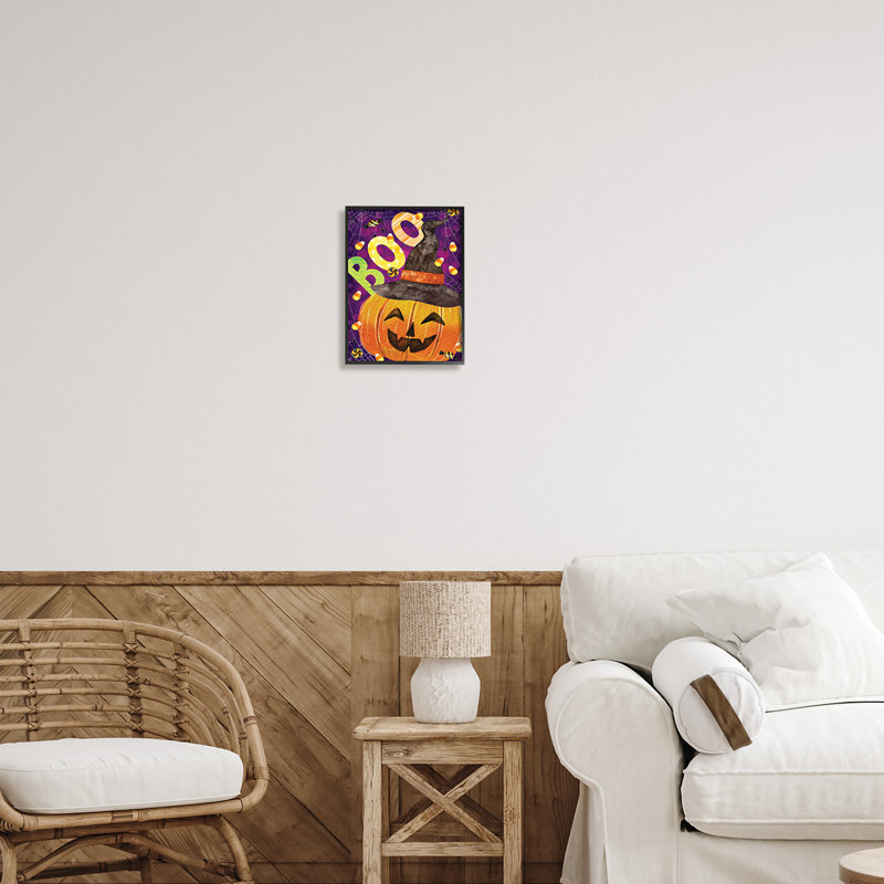 Boo Jack-o-Lantern, bonbon d'Halloween, encadré sur bois par ND Art, impression, Giclée encadrée noir minuit
