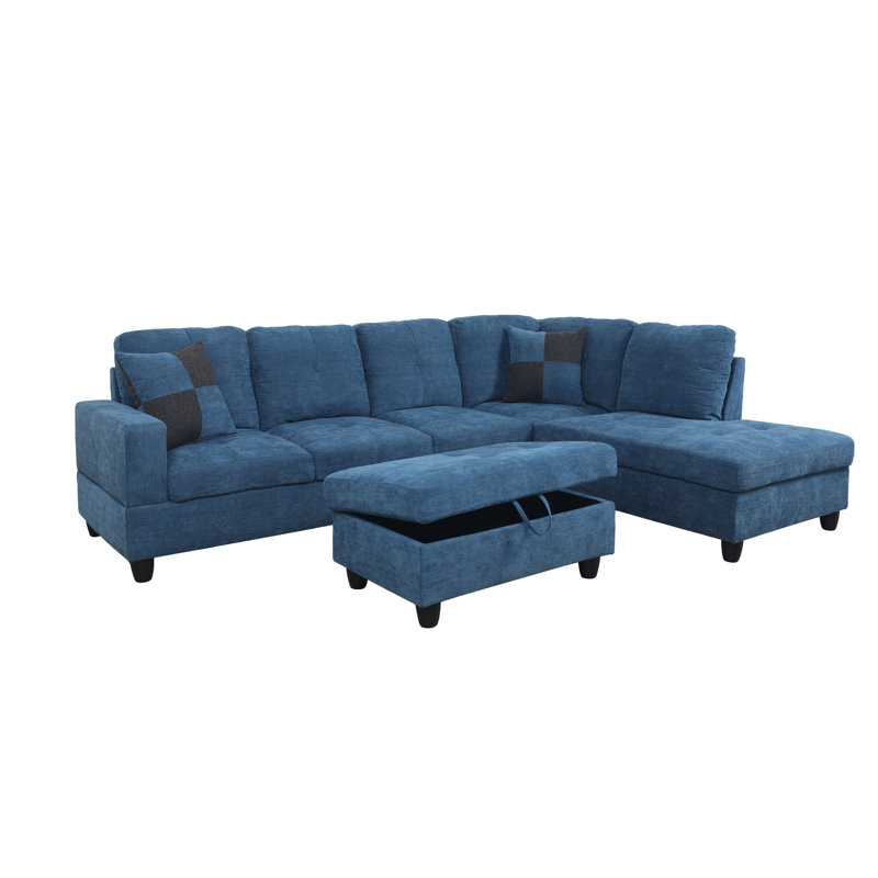 Palmer Square Upholstered Sectional, Right Hand Facing, Deep Ocean Blue