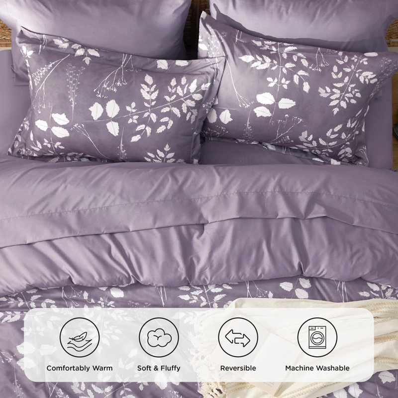 Bedsure Bed in a Bag - Reversible Flroal & Plant Pattern Printed with Comforters, Sheets, Pillowcases & Shams, 89GSM