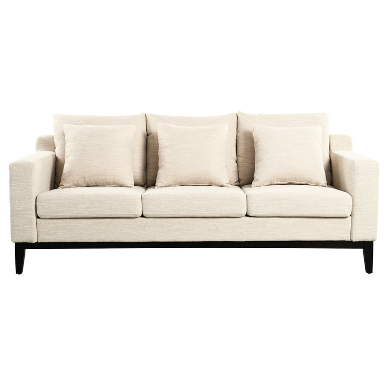 Élégant 3 pour le lieu de vie et d'étude, beige, pieds en bois, fabrication en contreplaqué avec zone en mousse, structure + coussin à ressorts ensachés