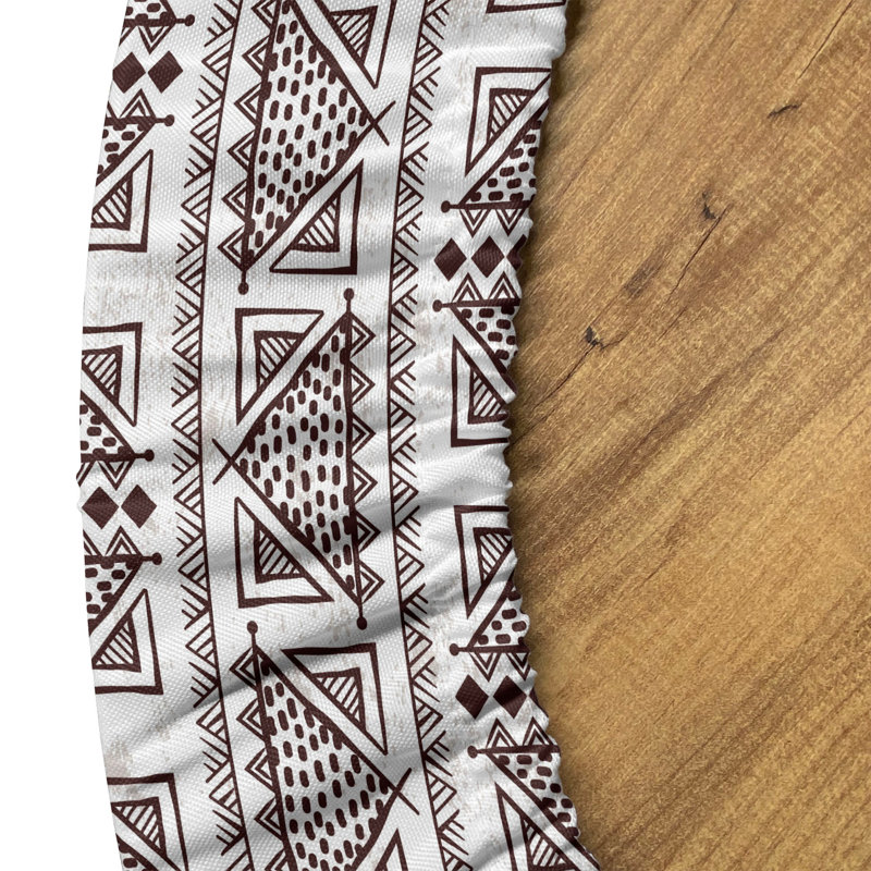 Ebern Designs Ethnic Fitted Round Tablecloth Diameter Brown and White, 47.24" Round