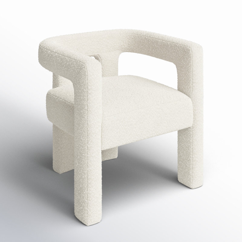 Aruna Solid Boucle Dining Arm Chair, Ivory Boucle