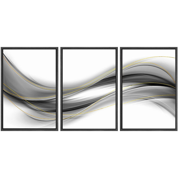 SIGNLEADER Framed Canvas Print Wall Art Set Gray Duotone Pastel Watercolor Landscape Shapes Abstract Illustrations Modern Art Decorative Nordic Zen Fo