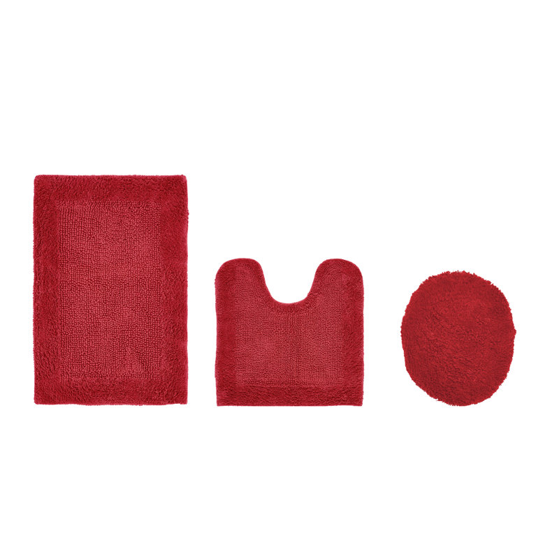 Ensemble de tapis de bain réversible 100% coton 2370 g / m² Merkel - ultra doux, très absorbant, lavable à la machine, certifié OEKO-TEX, idéal pour les baignoires, les meubles-lavabos, les lavabos et les toilettes, rouge