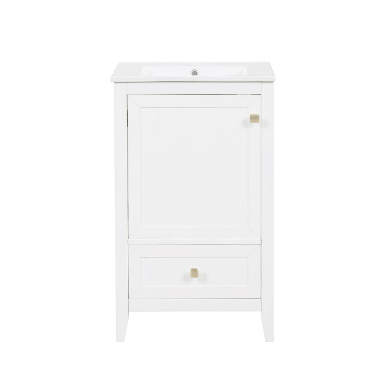 Meuble-lavabo de 20 po avec lavabo, armoire de salle de bain avec porte à fermeture douce, support de rangement et tiroir, blanc (ancien SKU: N725P185452K)