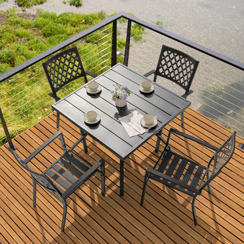 Outdoor 5-Piece Dining Set, Iron Finish, Black with Gold Speckles , 4