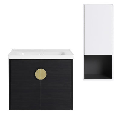 Meuble-lavabo mural 24 po avec lavabo en céramique, armoire latérale et portes à fermeture en douceur pour salles de bain modernes