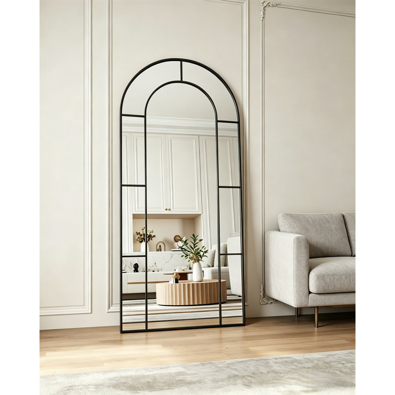 Arched Full-Length Mirror – Vintage Window-Style Floor Mirror, Metal Frame Rustic Wall Art Panel For Bedroom, Living Room, Entryway