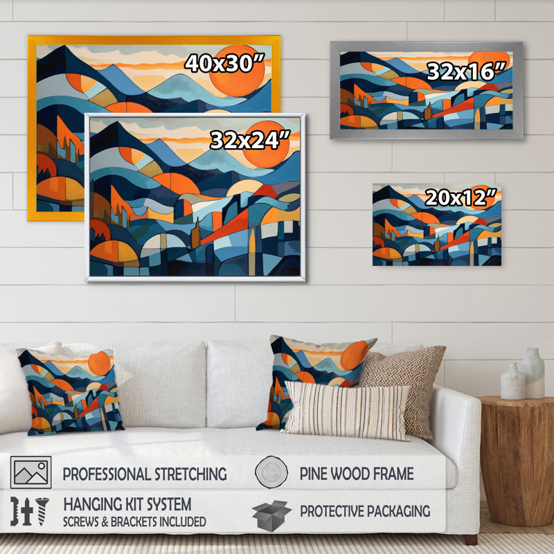 Mid Century Perspectives II - reproduction sur toile, Cadre simple noir, H 16 po x l 32 po x P 1 po