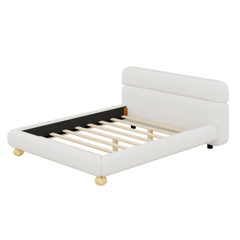 Lit contemporain tapissier à profil bas avec tissu en molleton Teddy et pieds ronds massifs, conception élégante en forme de courbe pour la chambre à coucher