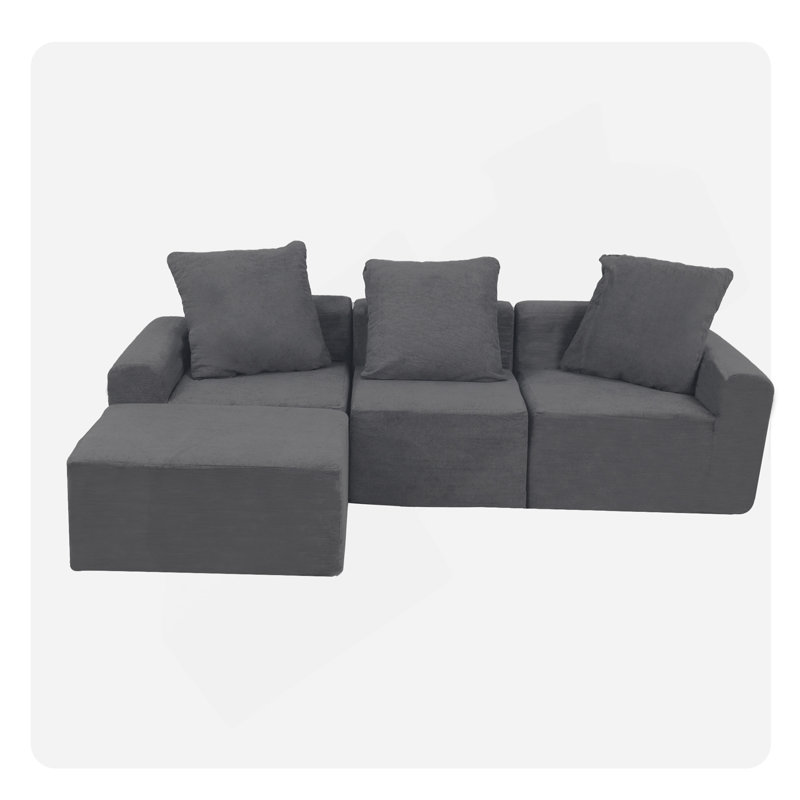 Convertible Modular Sectional Sofa Set Popular Microfiber Fabric Compression Sofa, Antique Gray