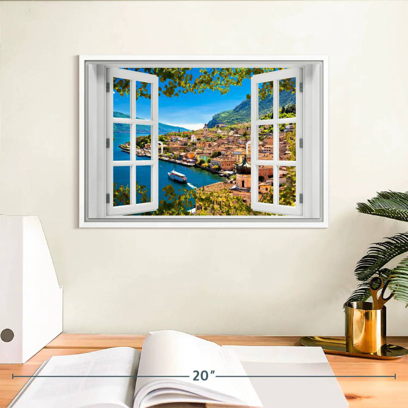 Fenêtre sur Limone Sul Garda, Cadre flottant blanc, 13 po x 9 po