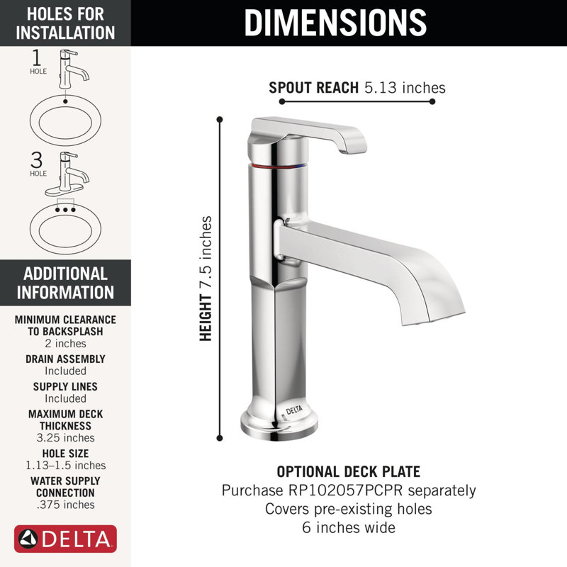 Tetra Single Hole Bathroom Faucet, Single Handle Bathroom Sink Faucet with Drain Assembly, Chrome