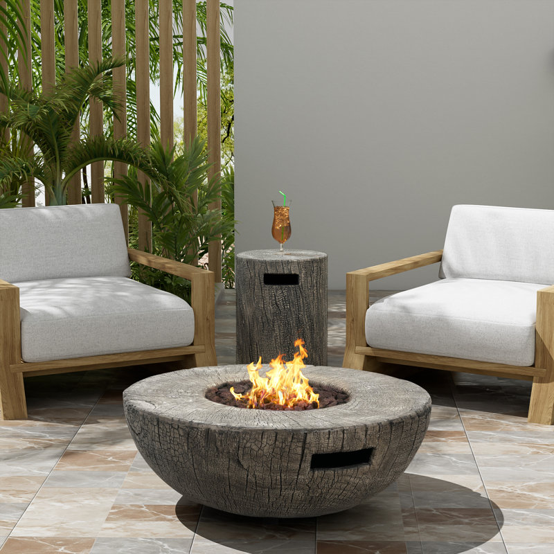 Kairo Outdoor 30,000 BTU MGO Propane Fire Pit With Tank Holder, Light Gray