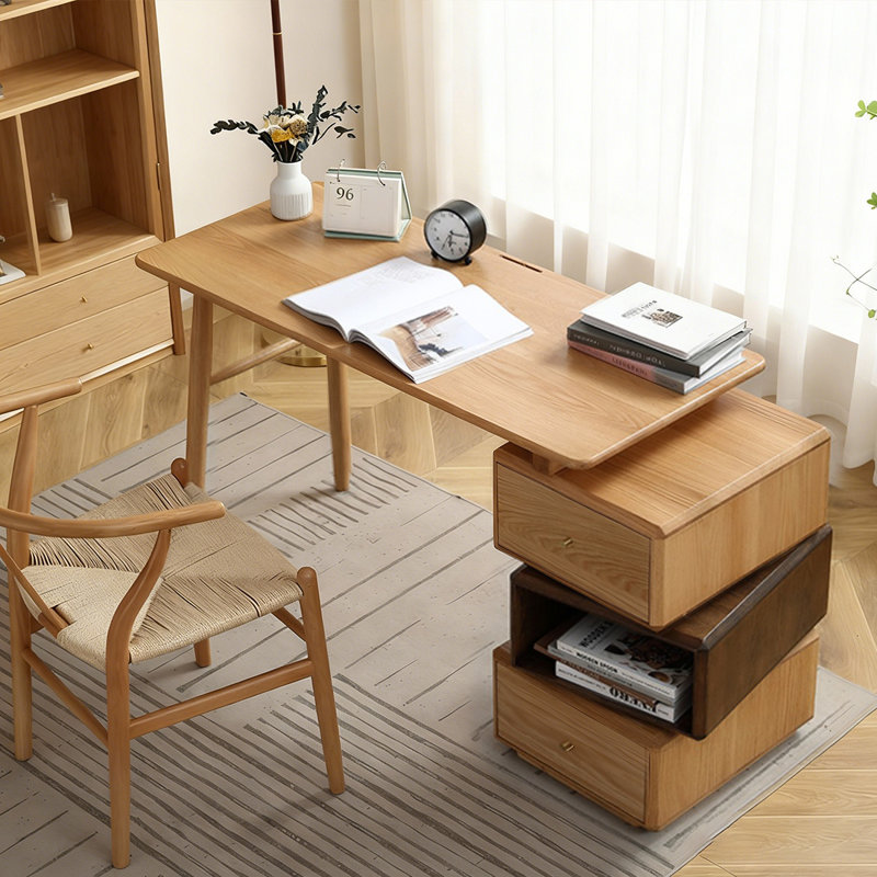 Bureau modulaire en bois massif avec coin d'écriture télescopique, H 28,35 po x l 55,12 po x P 19,69 po