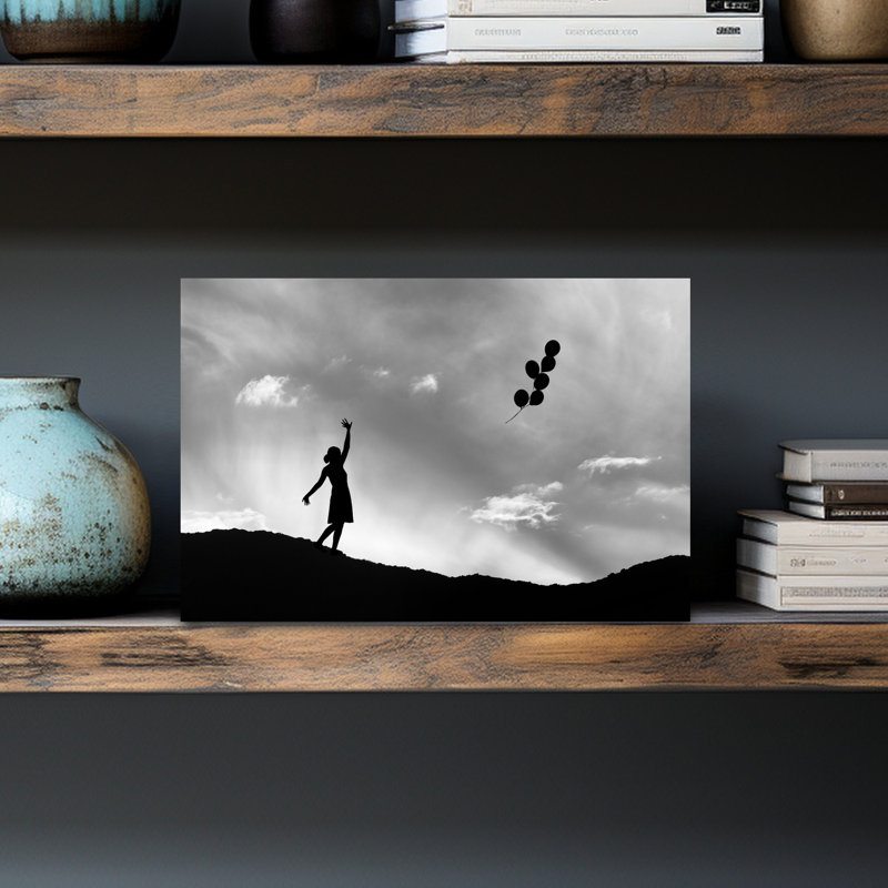 Silhouette et ballons flottants, paysage abstrait dramatique et serein, impression d'art mural sur la nature