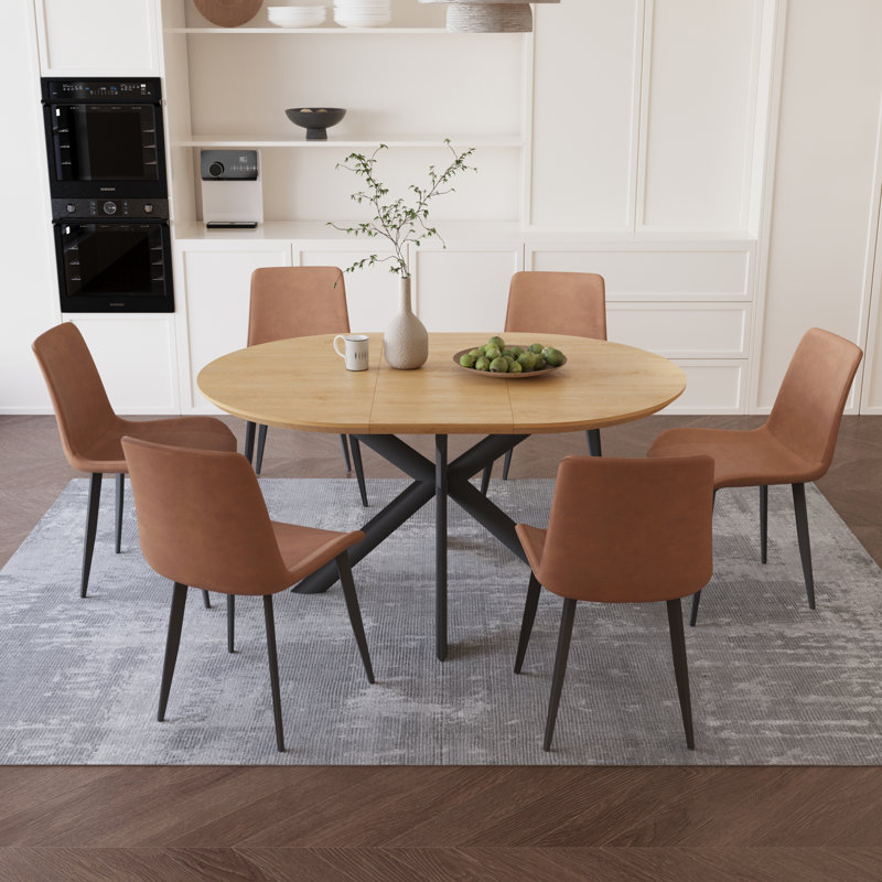 Ensemble de table de salle à manger ovale 7 pièces avec 6 chaises assorties pour la salle à manger, Brun