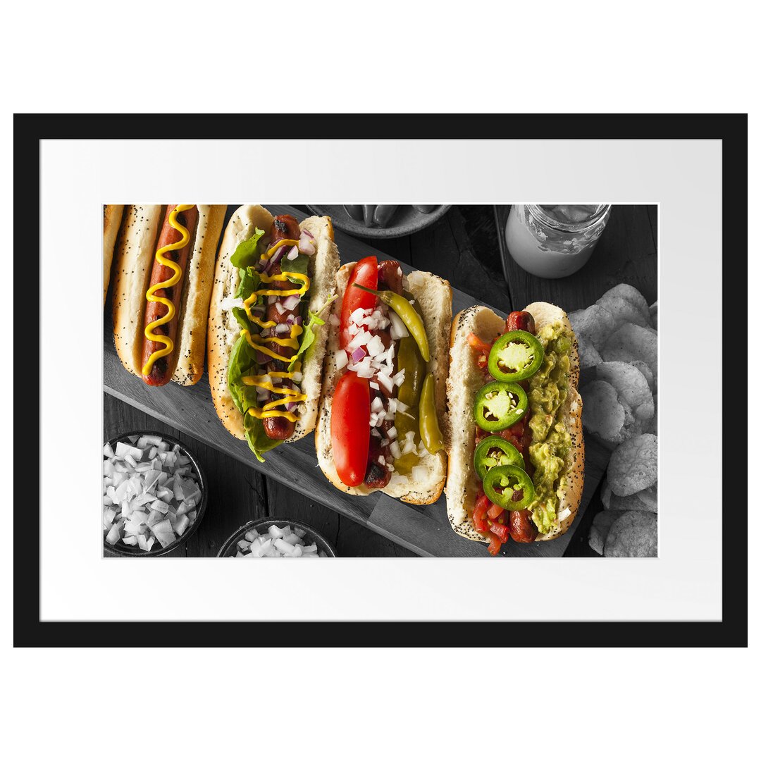 Gerahmtes Poster Delikate Hotdogs