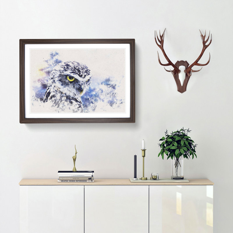 Owl in Nepal - Picture Frame Graphic Art Print, 24cm H x 33cm W x 2cm D, Walnut Framed