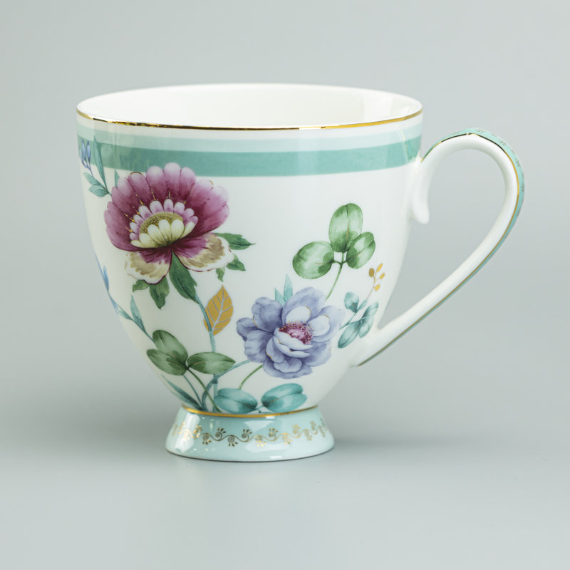 Fantastic Floral Porcelain Teacup, Mint