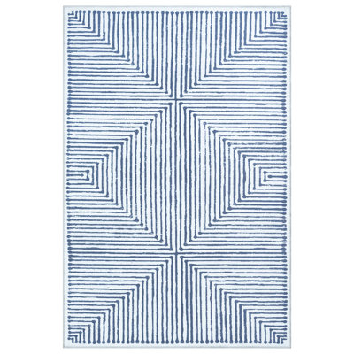 Tapis lavable antidérapant à rayures bleues / ivoires pour le salon, la chambre à coucher, la salle à manger et la cuisine