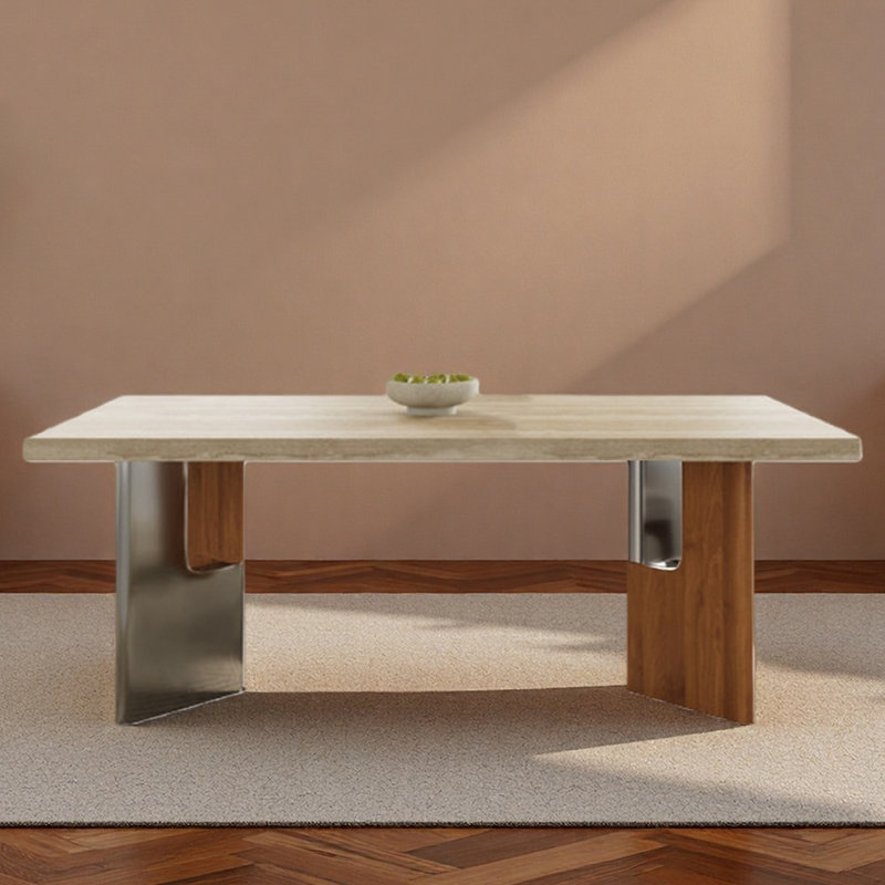 Table de salle à manger rétro en granit de forme rectangulaire, H 29,53 po x L 62,99 po x l 31,5 po