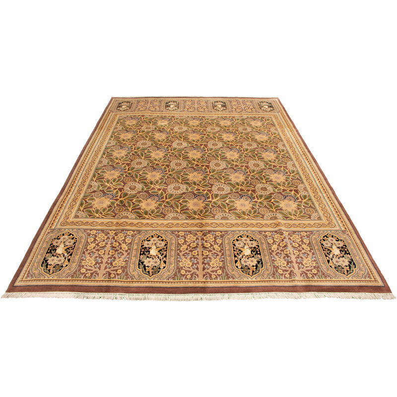 Tapis décoratif en laine noué à la main de conception unique noué à la main New Age brun de 10 pi 2 po x 14 pi 3 po New Age
