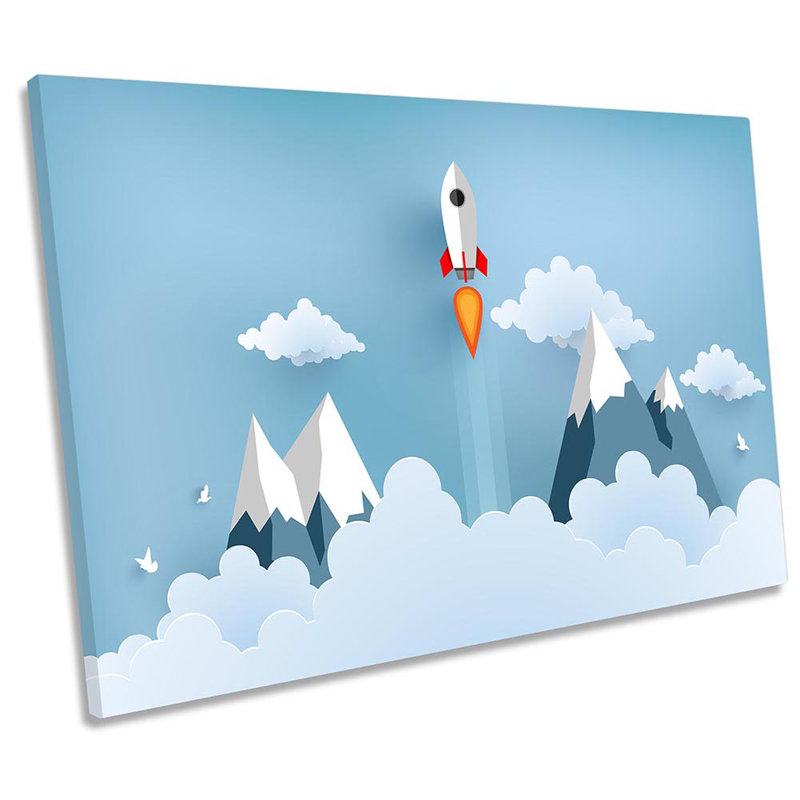 Rocket Clouds Mountains Framed - Wrapped Canvas Print, 61cm H x 91.4cm W x 4cm D