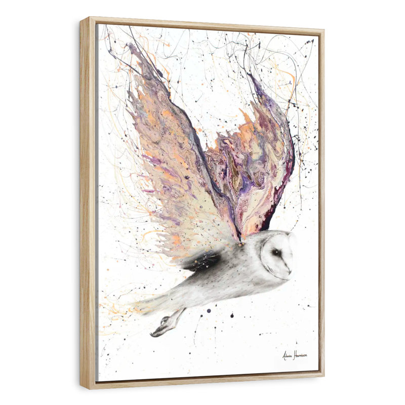 Heart Winged Owl, Floating Frame Natural Wood, 29" x 43"