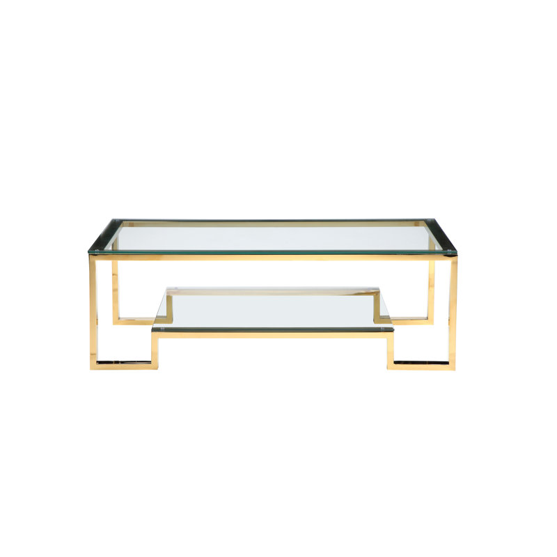 Laurence Coffee Table, 18" H x 54" W x 28" D, High Polish Gold