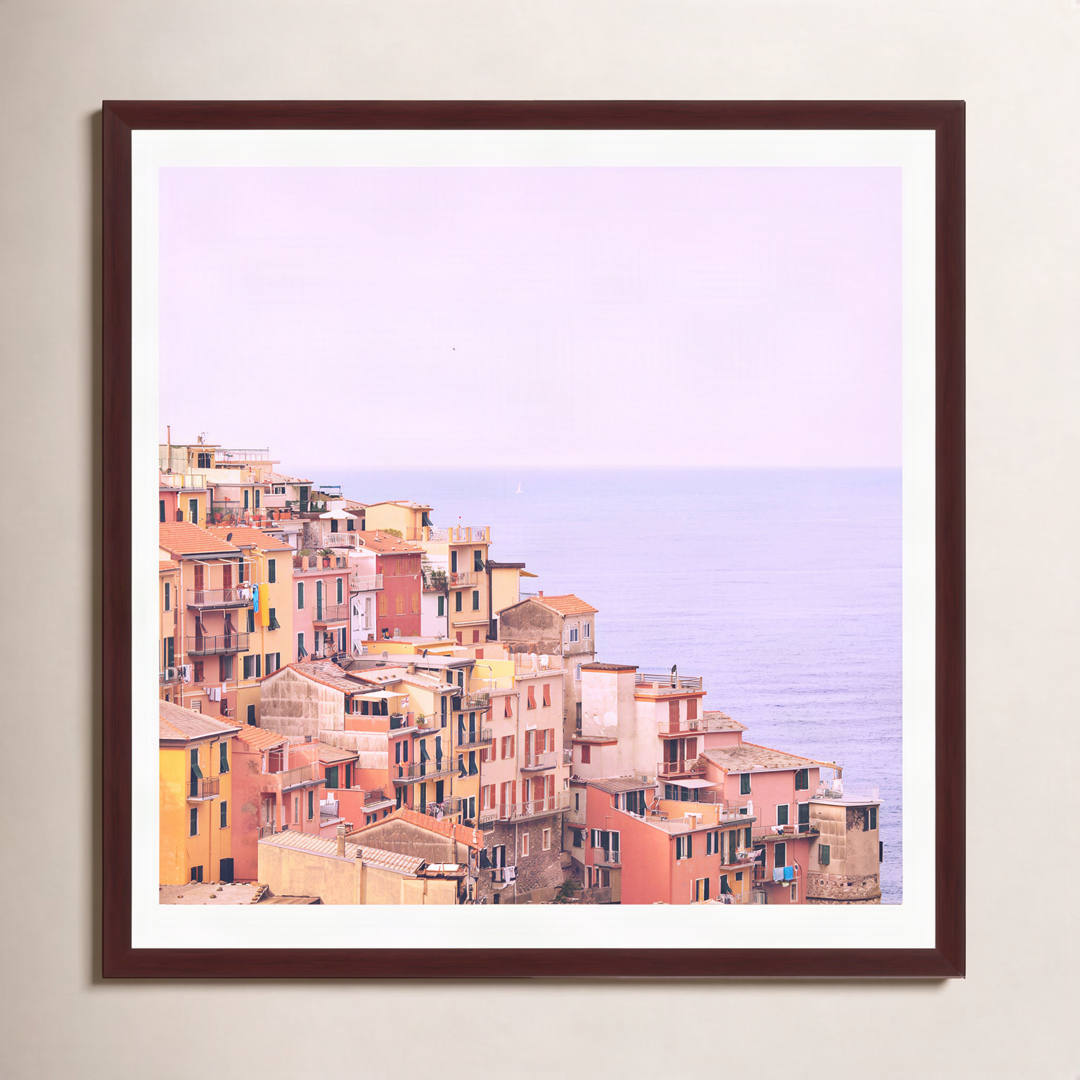 Zarina "Dreamy Cinque Terre" Print, 12" H x 12" W x 2" D, White Floater Framed, No