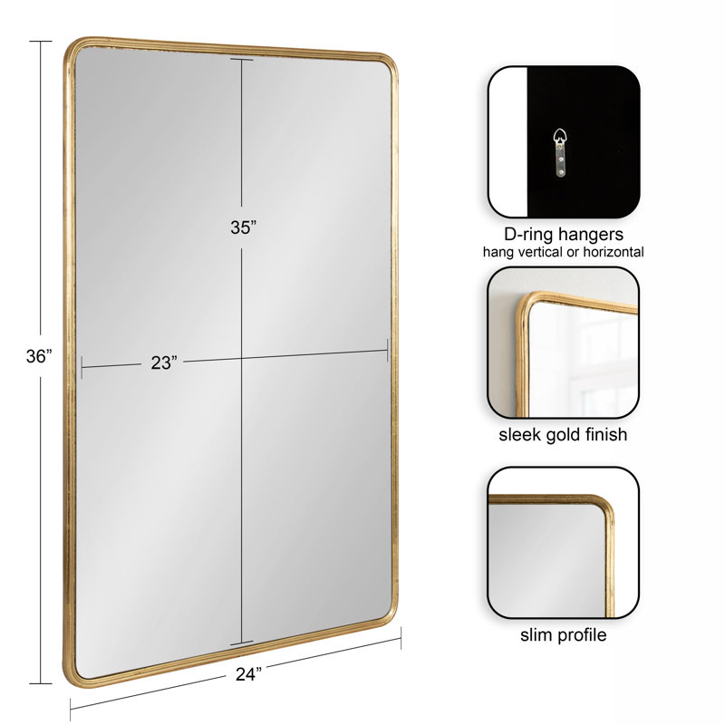 Caskill Framed Radius Rectangle Wall Mirror, 36" x 24", Gold