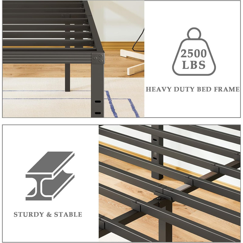 Black Heavy Duty Metal Queen Platform Bed Frame