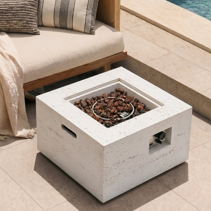 Foyer d'extérieur carré au gaz 40 000 BTU avec flamme réglable, pierres de lave et couvercle, Beige