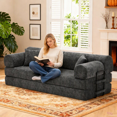 Convertible Sleeper Sofa Bed, two-tone blended fabric Folding Mattress Couch with Fixed-Shape Frame, Floor Sofa Lounge Couch for Living Room Bedroom